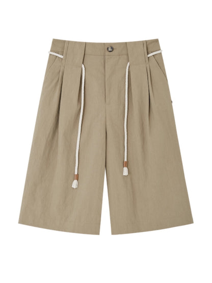 Khaki Simple 3D Pleated Shorts - CHINASQUAD