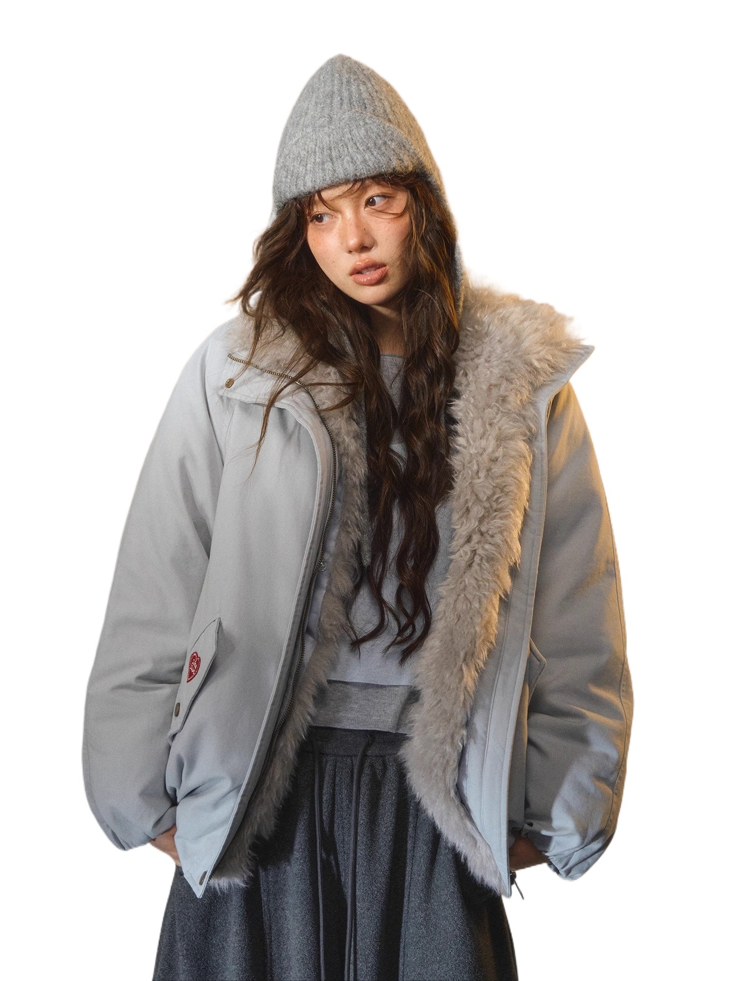 Detachable Faux Fur Collar Parka Down Jacket