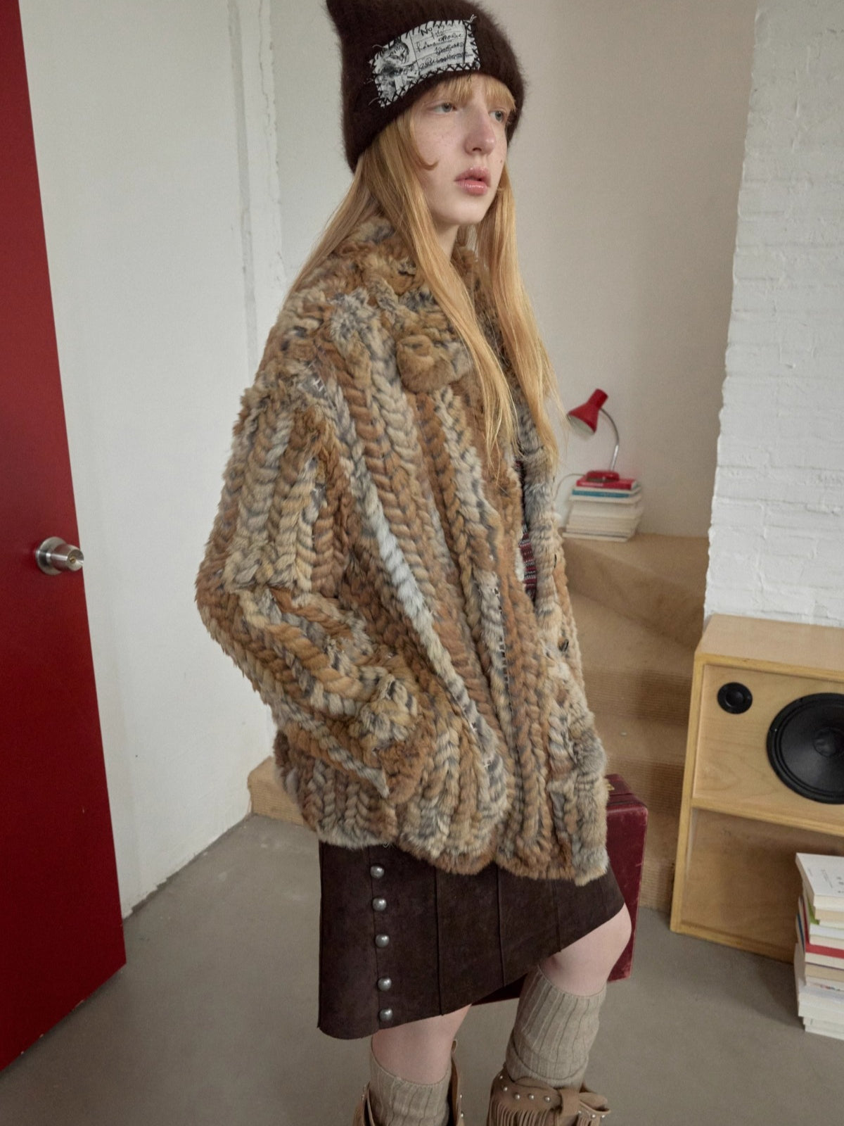 Melard Woven Rabbit Fur Shirt Jacket