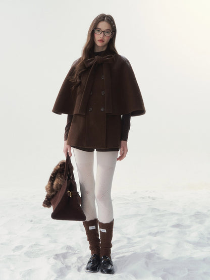Double-Breasted Bow-Tie Cape Jacket