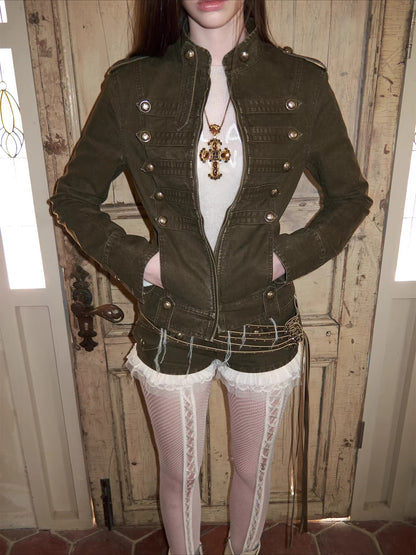 Distressed Utility Denim Canvas Micro Shorts