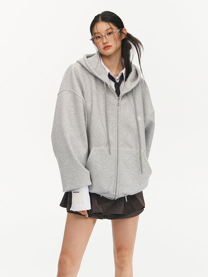 Loose Silhouette Hooded Zip-Up Sweatshirt