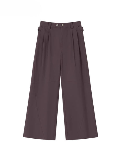 Pleated Double-Button Straight Wide-Leg Pants - CHINASQUAD