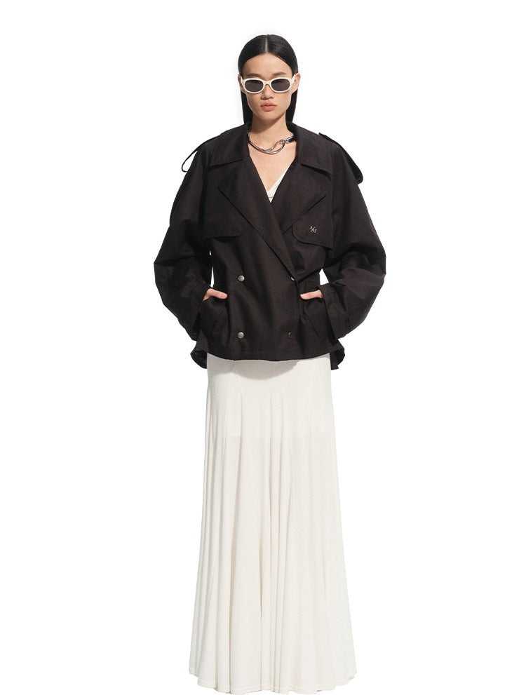 Draped Shoulder Oversize Trench Coat - CHINASQUAD