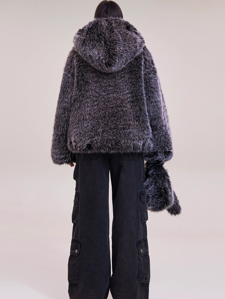 Cross Relic Oversized Faux Fur Hoodie