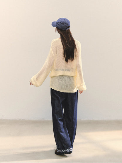 Floral Jacquard Knitted Hollow Crewnecks