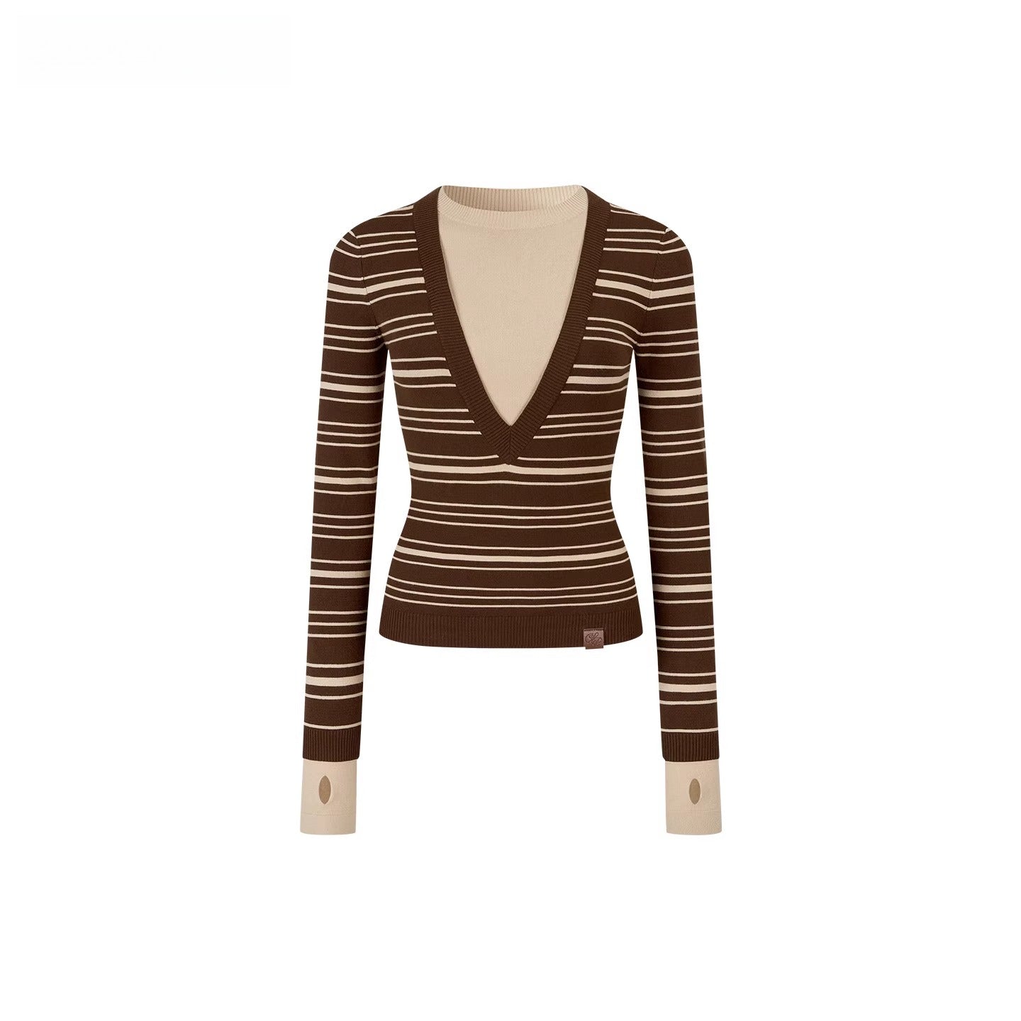 Contrast Stripe Fitted Knit Crewneck