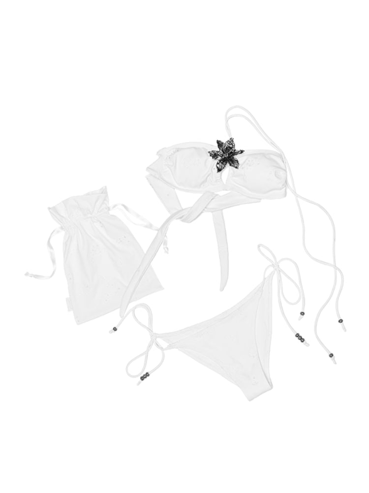 公式【1JINN STUDIO】White Jacquard Halter Bikini Set 1JINN STUDIO White Jacquard Halter-Tie Bikini – CHINASQUAD