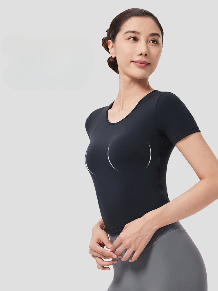 Quick-dry Yoga Short Sleeve T-shirt with Built-in Bra Pad