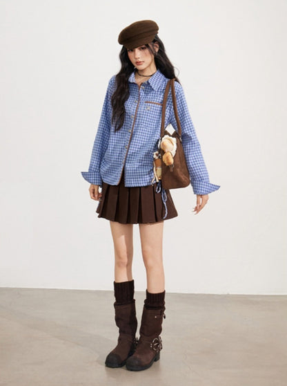 Contrast Plaid Tie Shirt