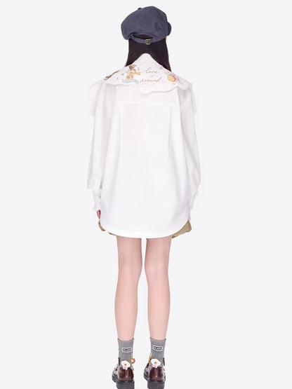 Detachable Cape Shirt Mid-Length Jacket