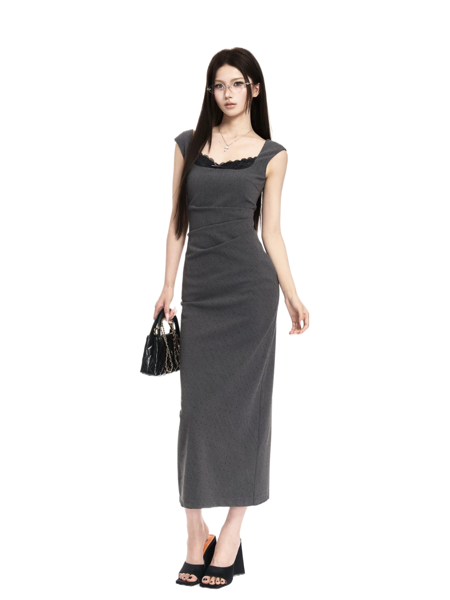 Refined Square-Neck Sculpted Midi Dress