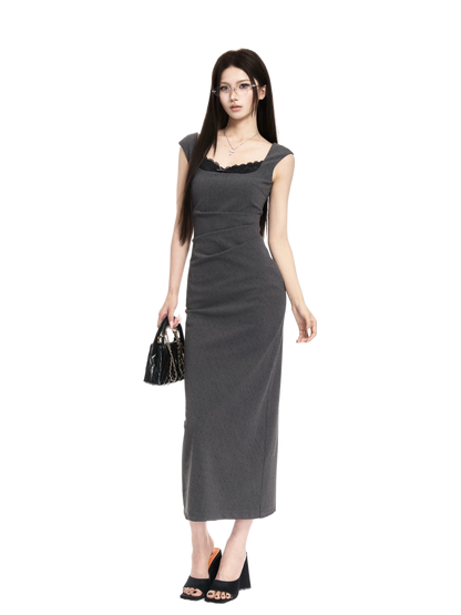 Refined Square-Neck Sculpted Midi Dress