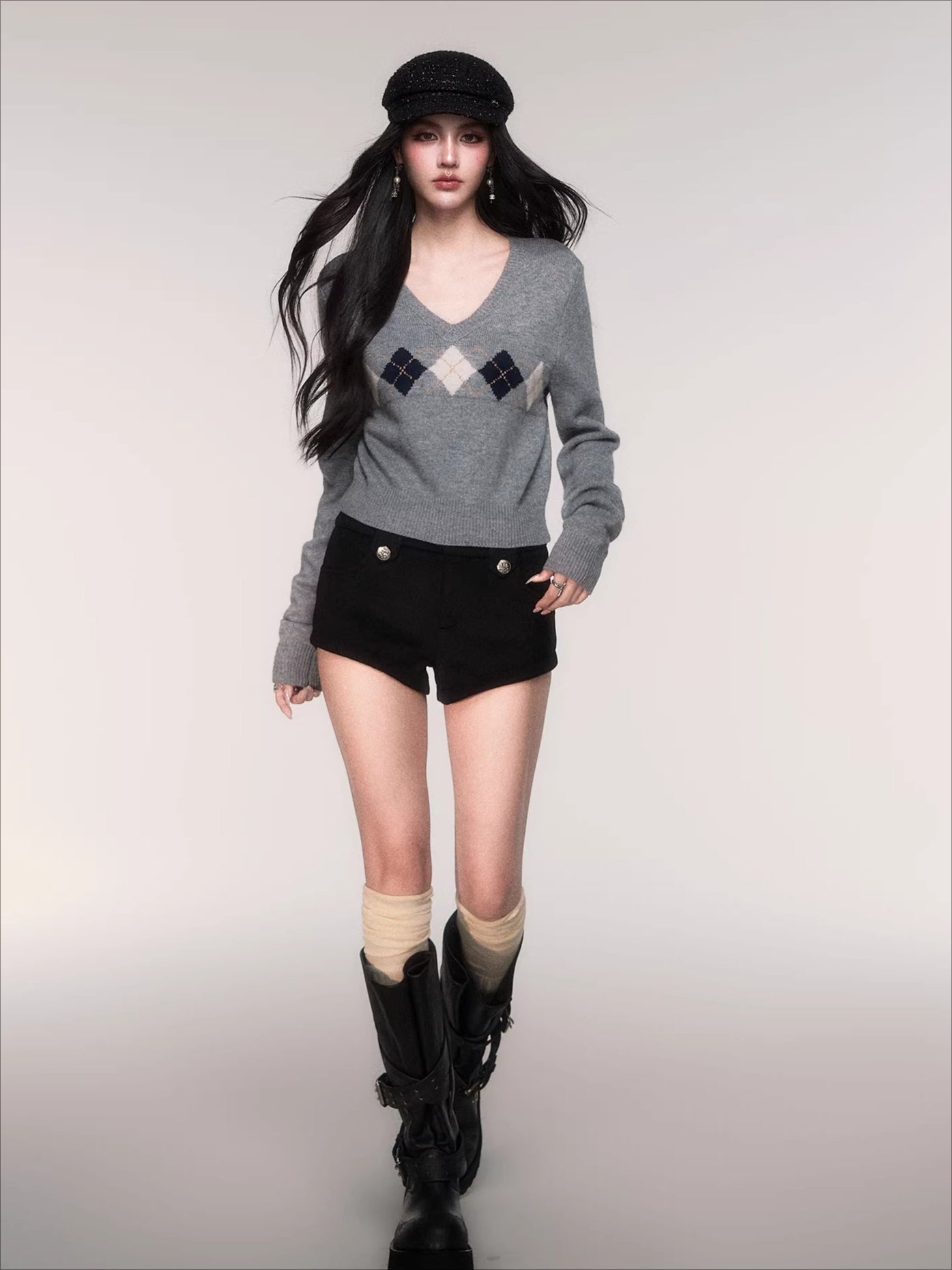 V-Neck Wool-Blend Knit Pullover