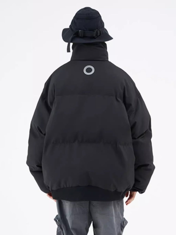 Textured Stripe-Panel Oversized Winter Puffer Jacket