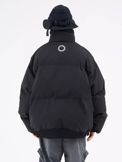 Textured Stripe-Panel Oversized Winter Puffer Jacket
