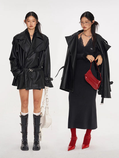 Classic PU Trench Leather Jackets