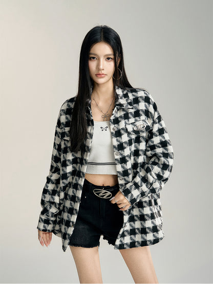 Black Plaid Oversized Shirt Jacket