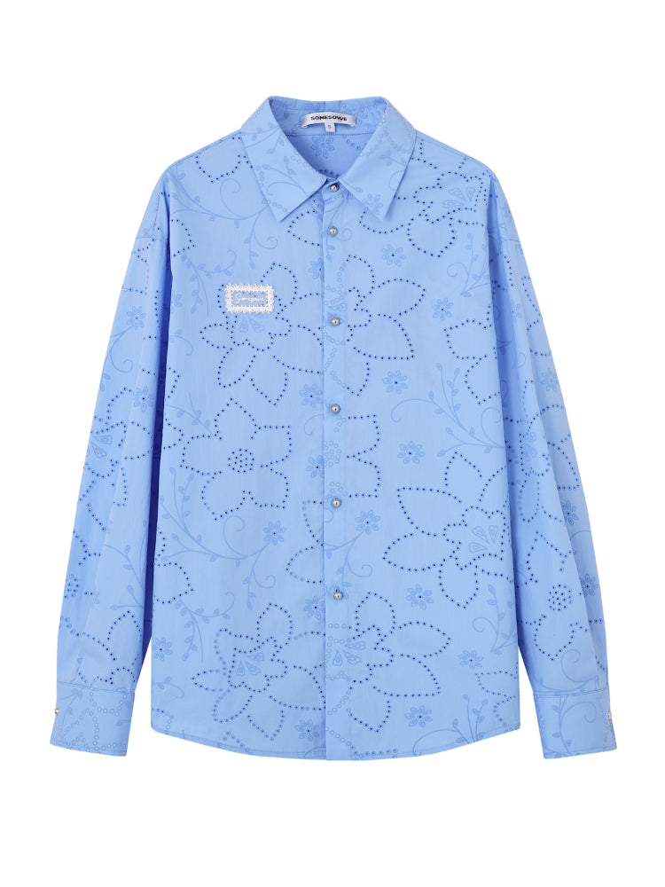 Collar Cut-Out Floral Shirt &amp; Skirt Set