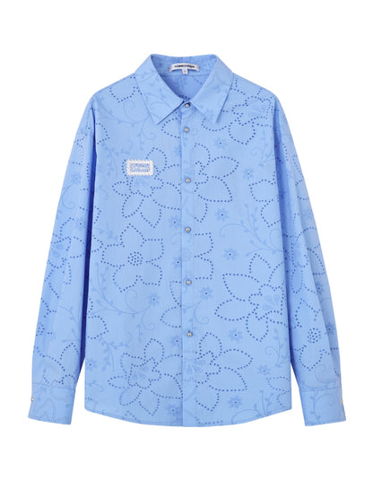 Collar Cut-Out Floral Shirt &amp; Skirt Set