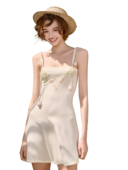 White Strawberry Embroidered Soft Knit Three-Piece Set