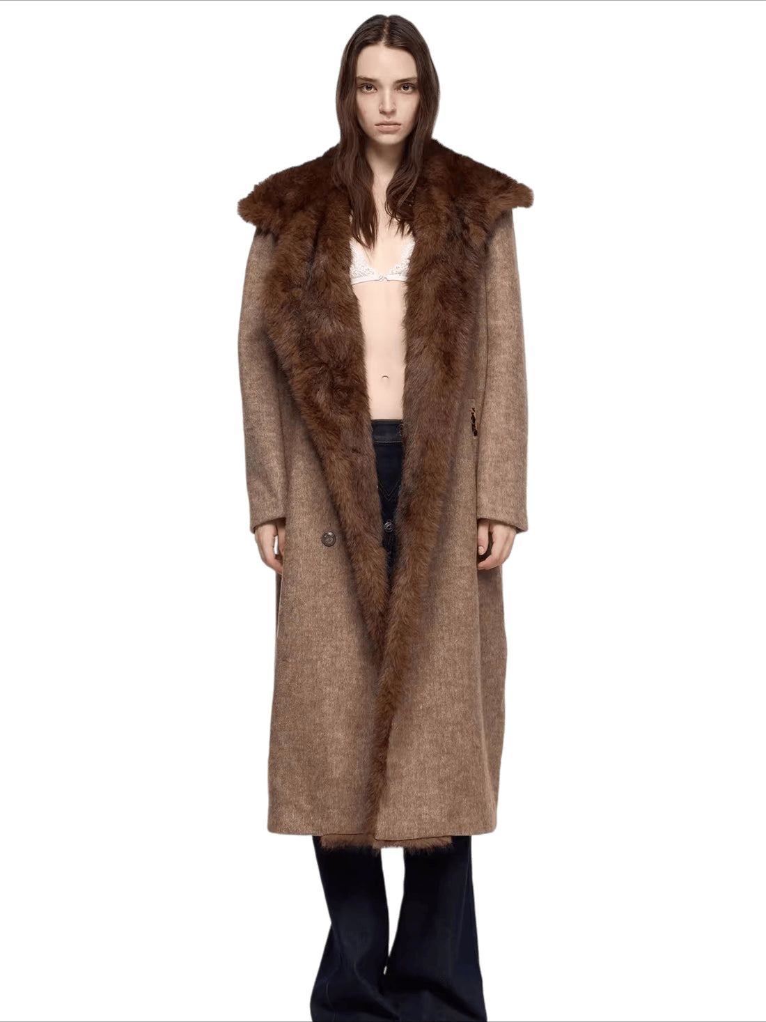 Detachable Fur Collar Wool-Blend Coat