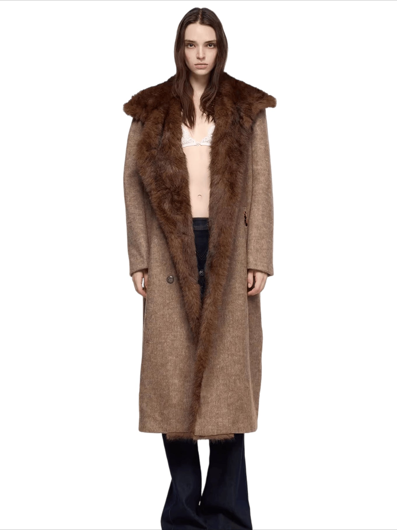 Detachable Fur Collar Wool-Blend Coat