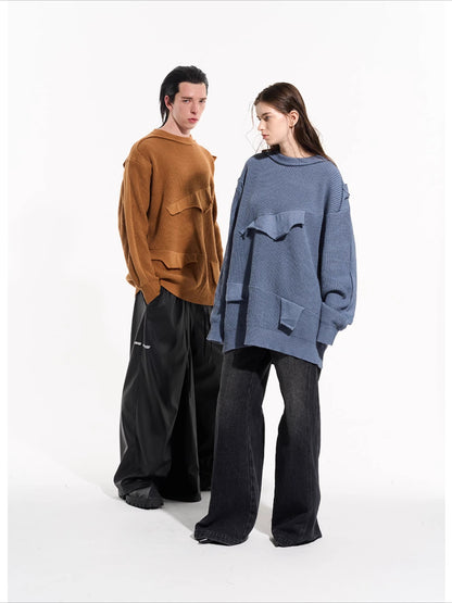 Cloud Texture Dual-Tone Distressed Knit Sweater