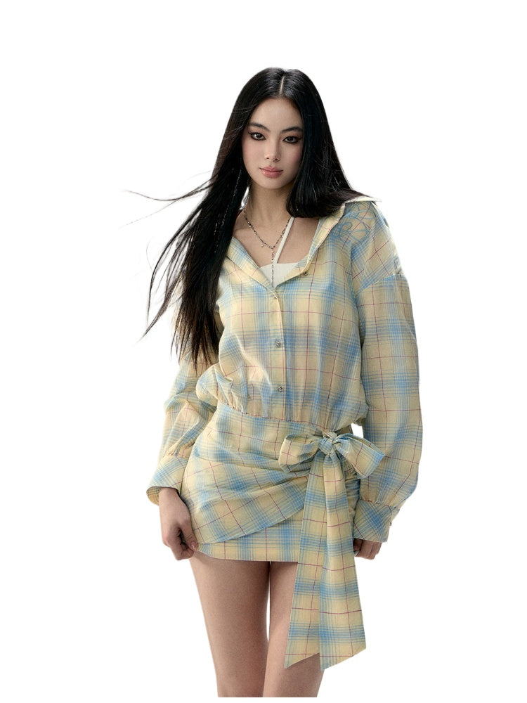 Yellow Tie Bow Shirt Dress