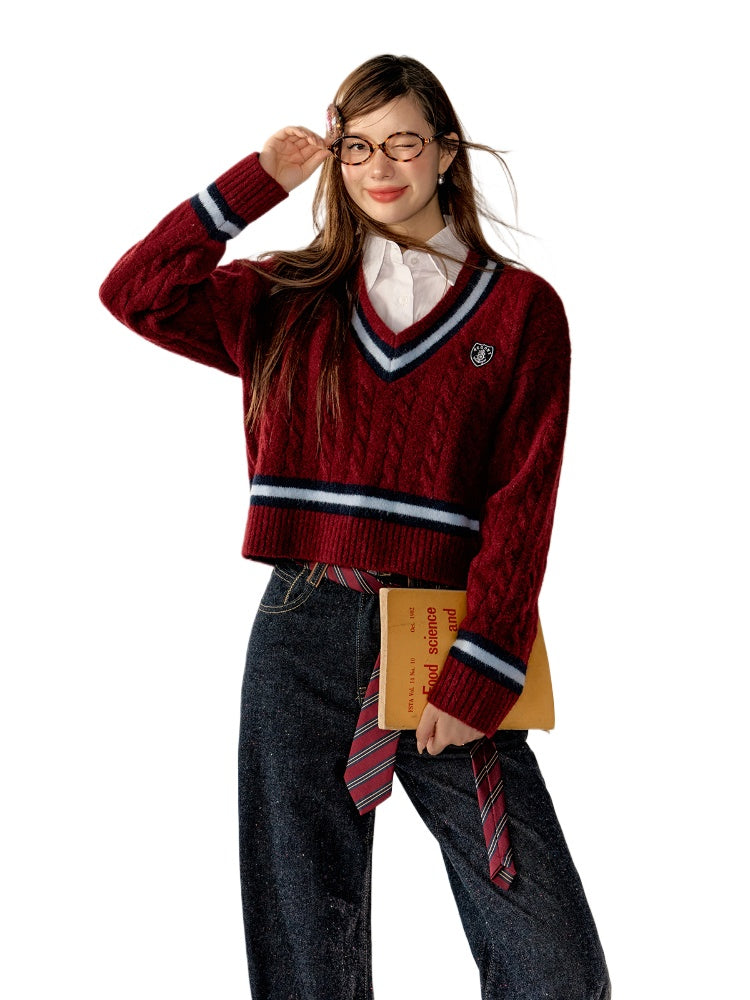 Academy Style Color-Block Knit Long-Sleeve Top