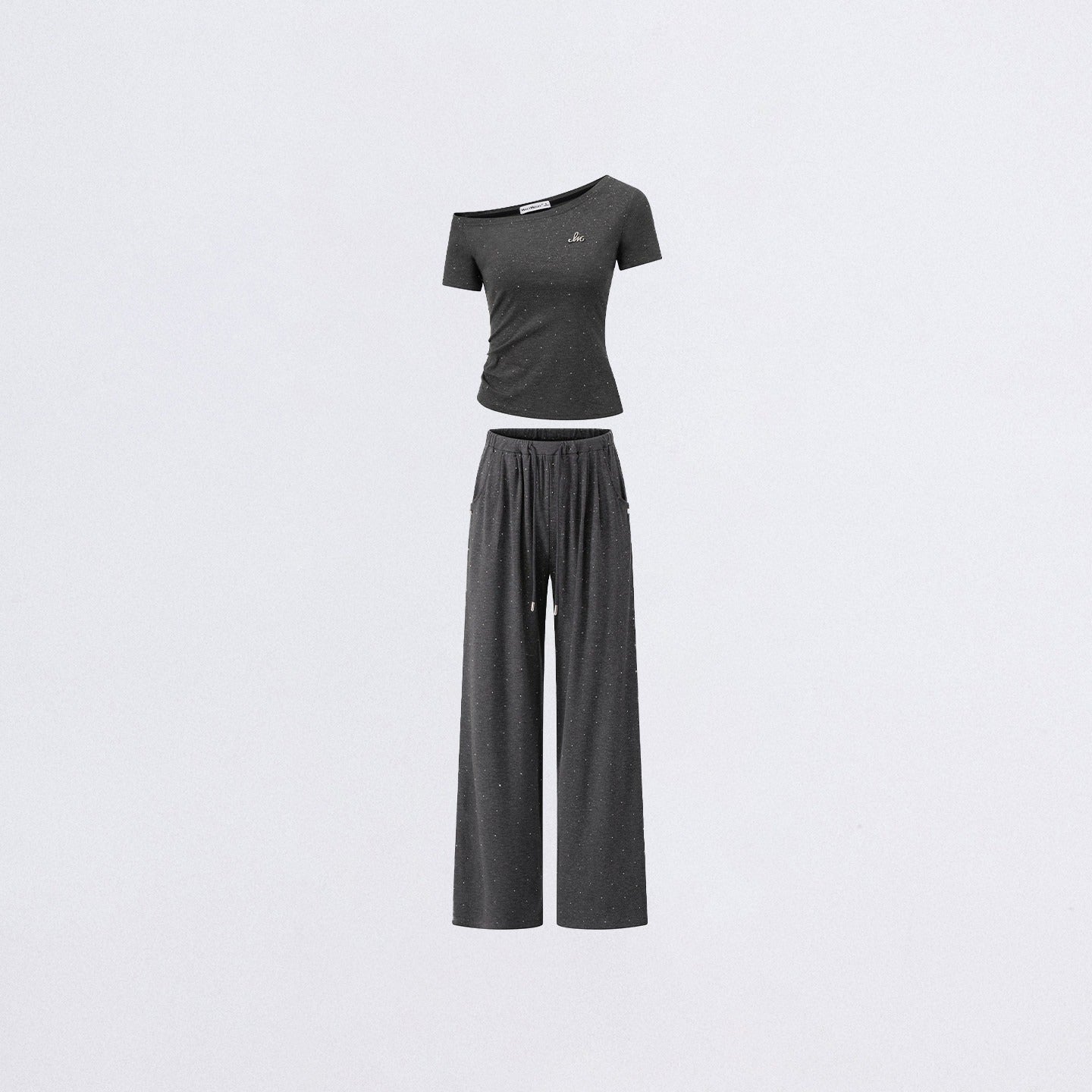 Off-Shoulder Draped Top Wide-Leg Pants Two-Piece Set