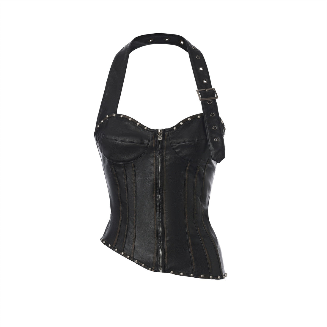 24ANS Studded Graffiti Leather Halter Corset – Black