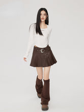 (Final Sale) High-Waisted Pleated Leather Skirt - CHINASQUAD