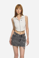 Gray Triangle Cutout Bodycon Denim Mini Skirt - CHINASQUAD