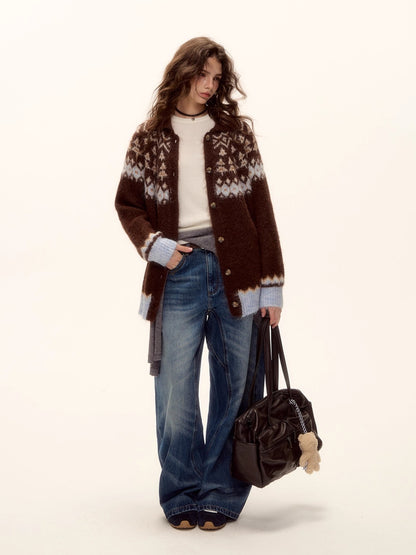 Vintage Washed Distressed Wide-Leg Jeans