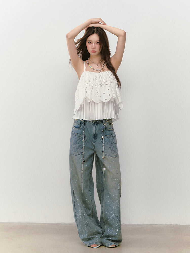 3D Hollow Embroidered Sleeveless T-shirt
