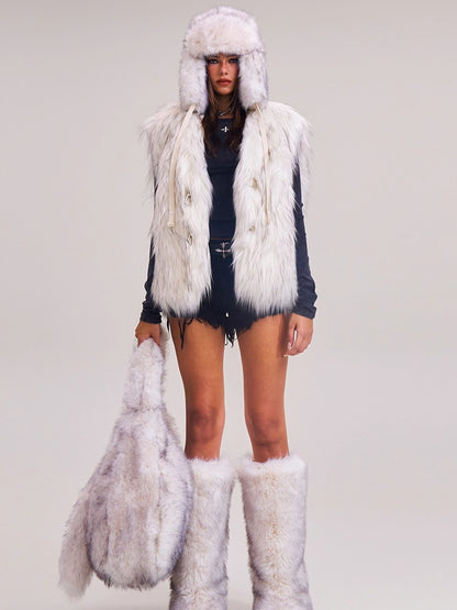 Cross Relic Oversized Faux Fur Vest
