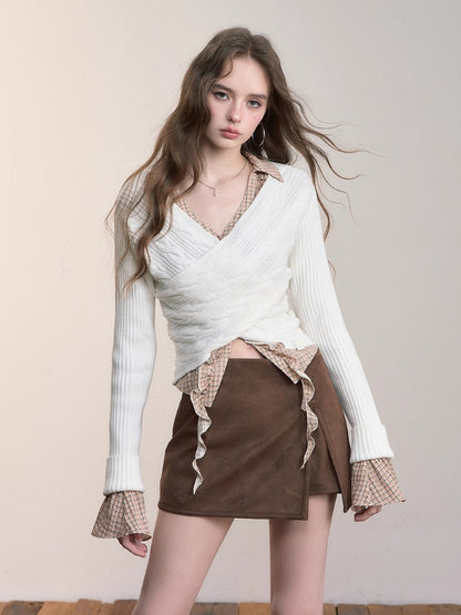 3D Cable Knit Cross Sweater