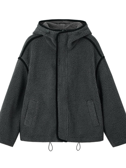 Contrast Trim Fleece Hooded Jacket