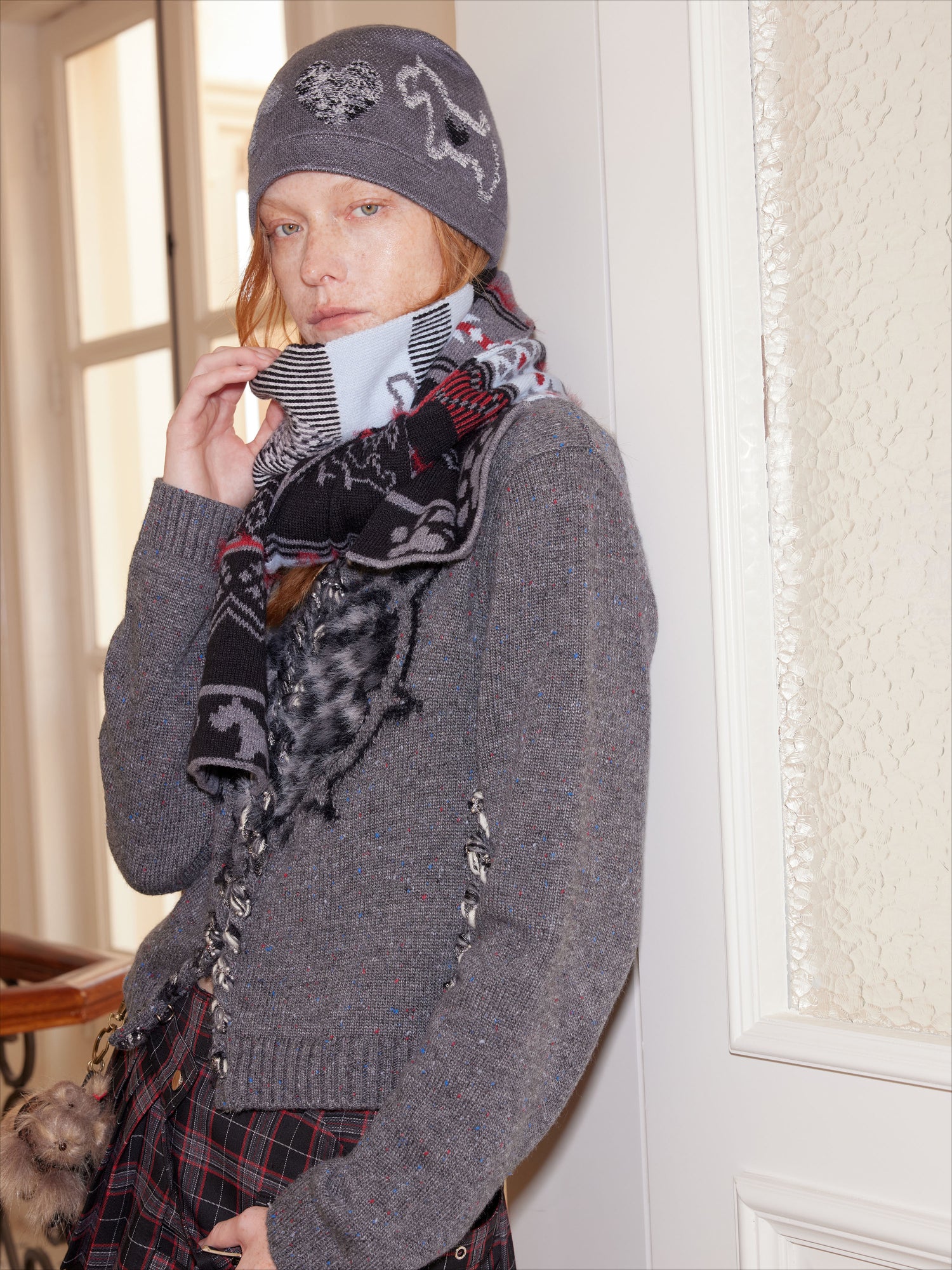 Fair Isle Heart Jacquard Wool Blend Scarf