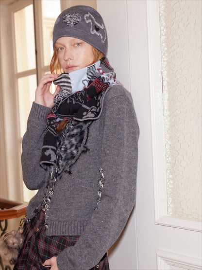 Fair Isle Heart Jacquard Wool Blend Scarf