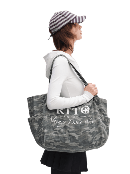 Washed Camouflage Canvas Tote Bag