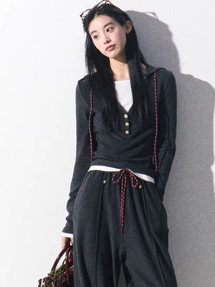 Knit Base Top &amp; Wide-Leg Pants Set