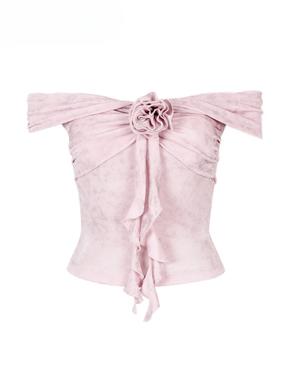 3D Rose One-shoulder Short-sleeve T-shirt