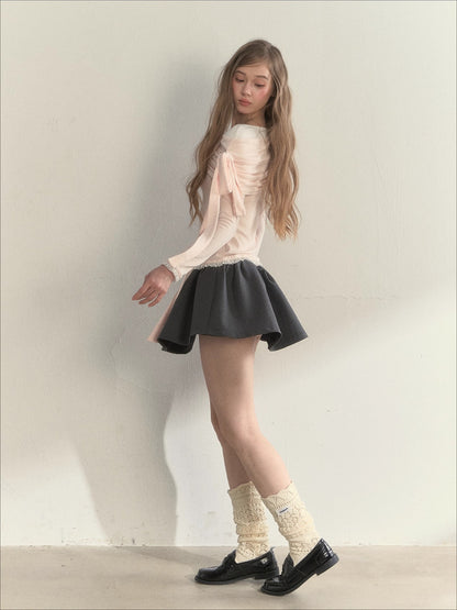 Asymmetric Off-Shoulder Bow-Tie Knit T-Shirt