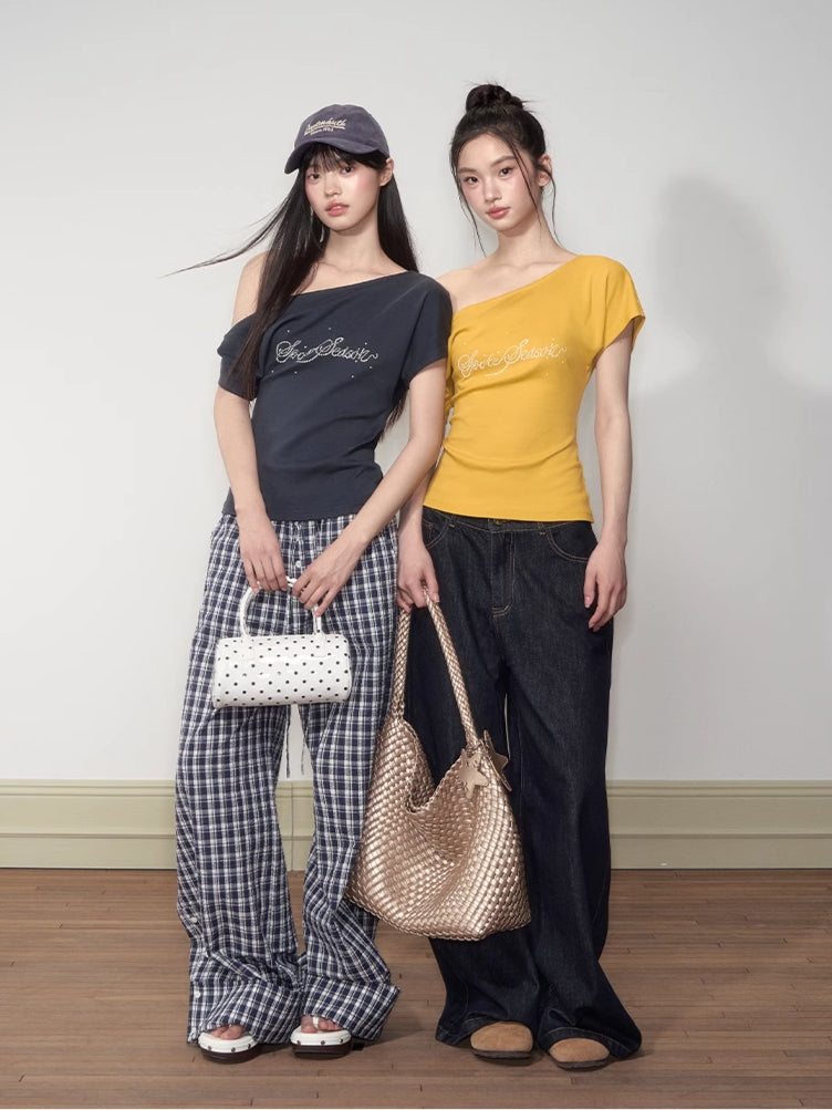 Pearl Waist - Cinching Off-Shoulder T-shirt - CHINASQUAD