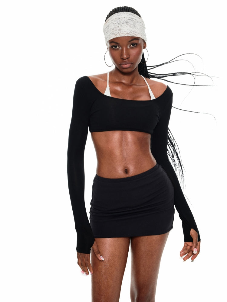 Black &amp; White Faux Two-piece One-piece Workout Skirt