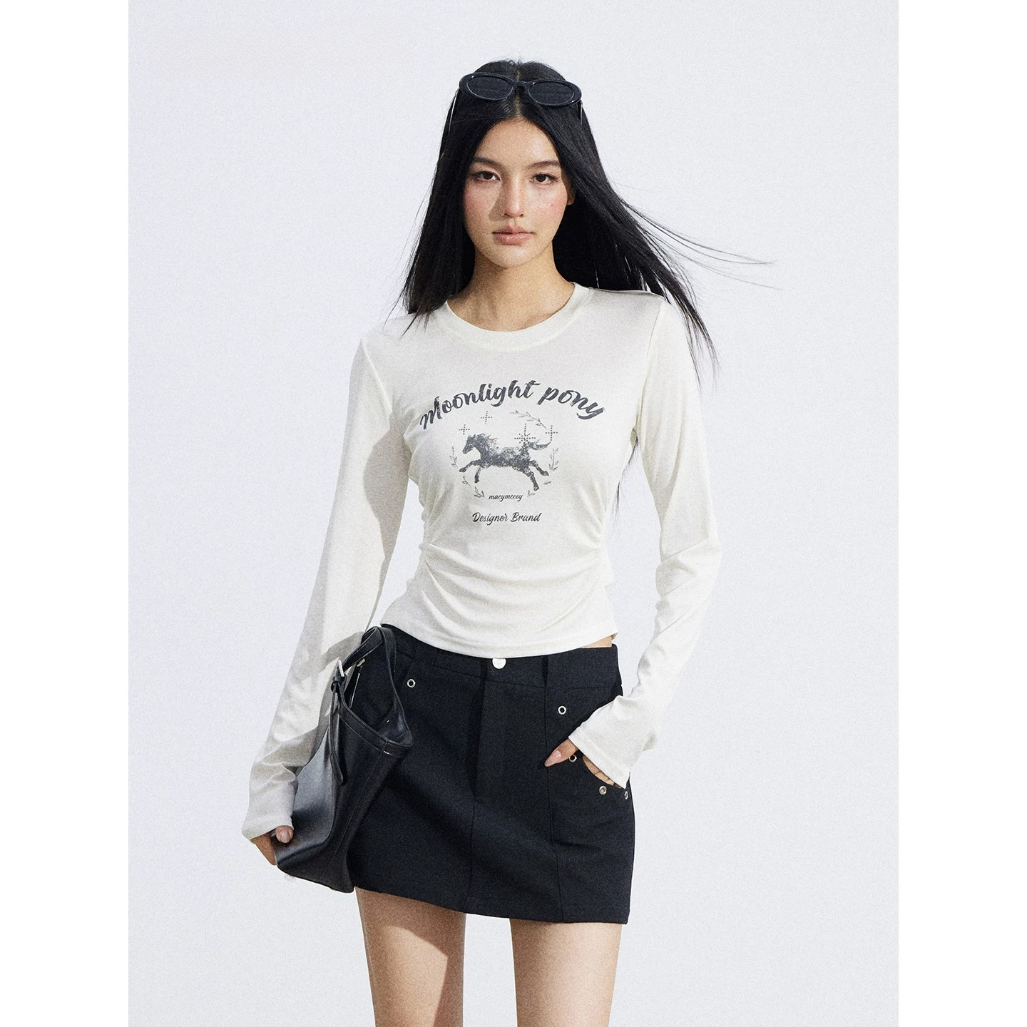 Ice-Silk Lyocell Pony Graphic Fitted T-Shirt