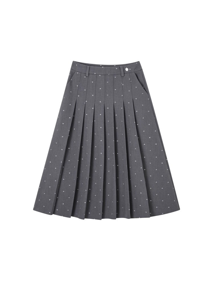 Gray Butterfly Bow Sequin Pleated Skirt