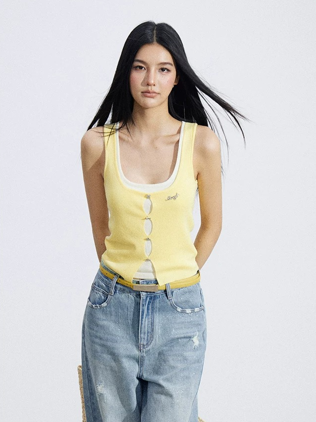 Layered Illusion Knit U-Neck Tank Top